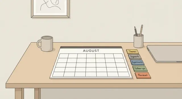 Monthly outbound calendar: themes, segments, experiments