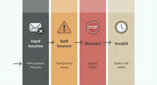 Email bounce taxonomy: hard, soft, blocked, invalid